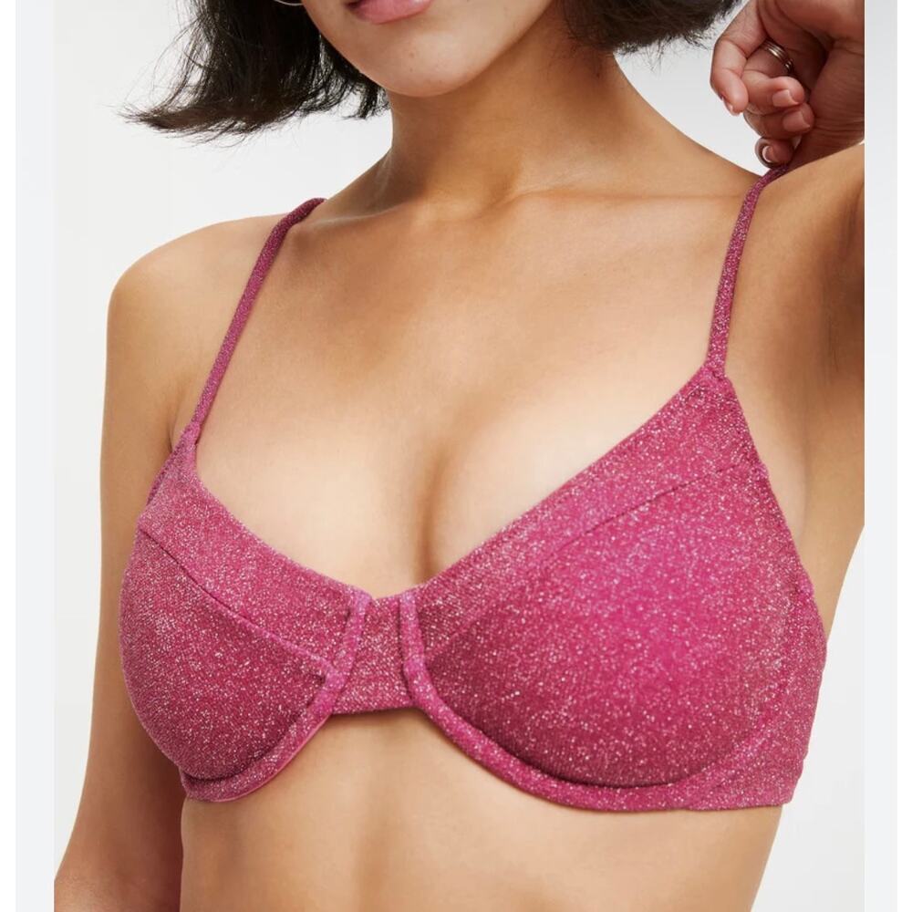 Good American 1/Small Bikini Top Swimwear Swimsuit Hawaiian Pink Sparkle